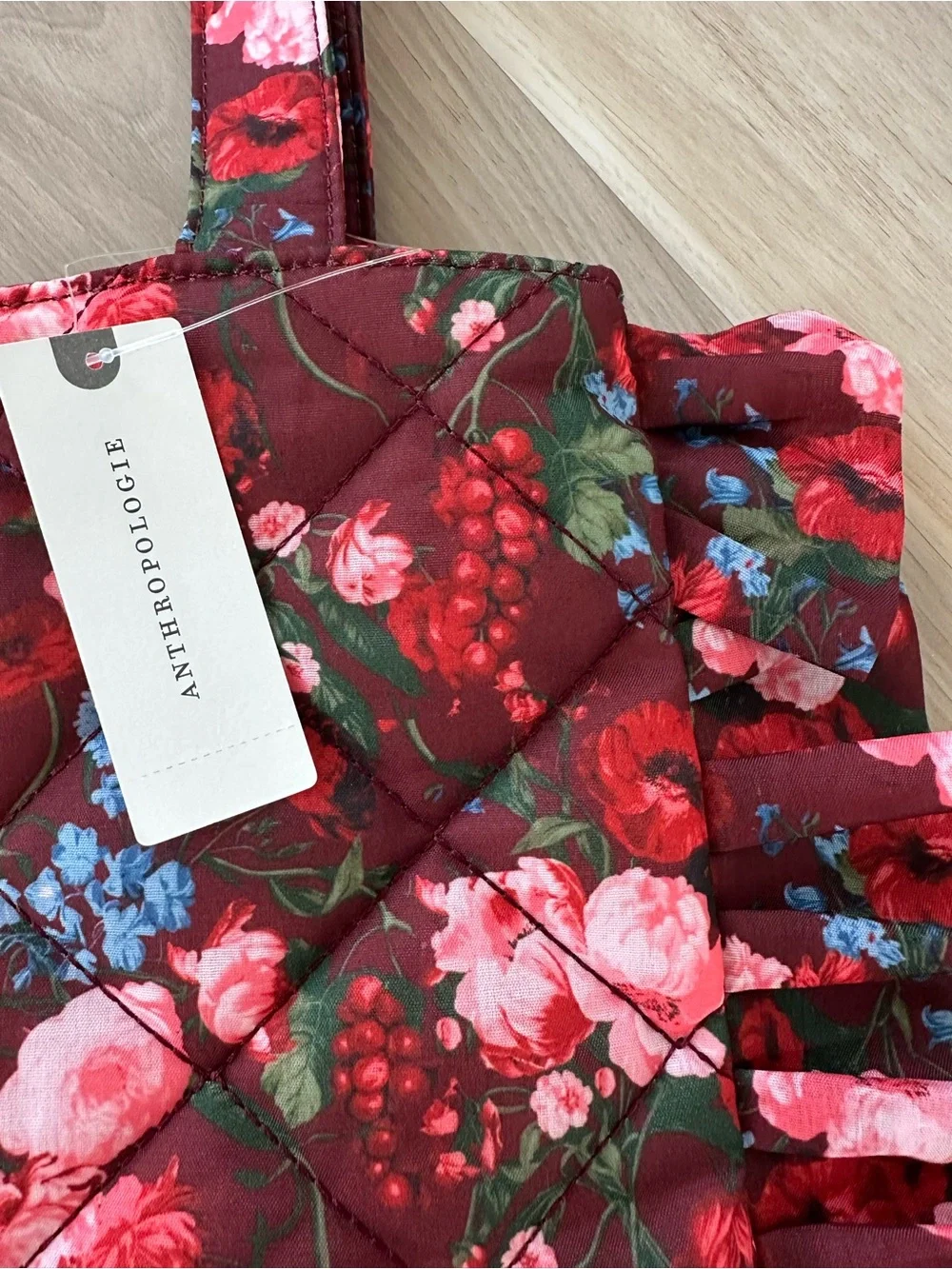 Anthropologie Floral Ruffle Tote Bag - Burgundy